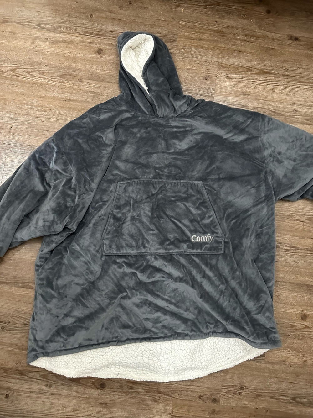 Hooded Plush Pullover - Charcoal Gray